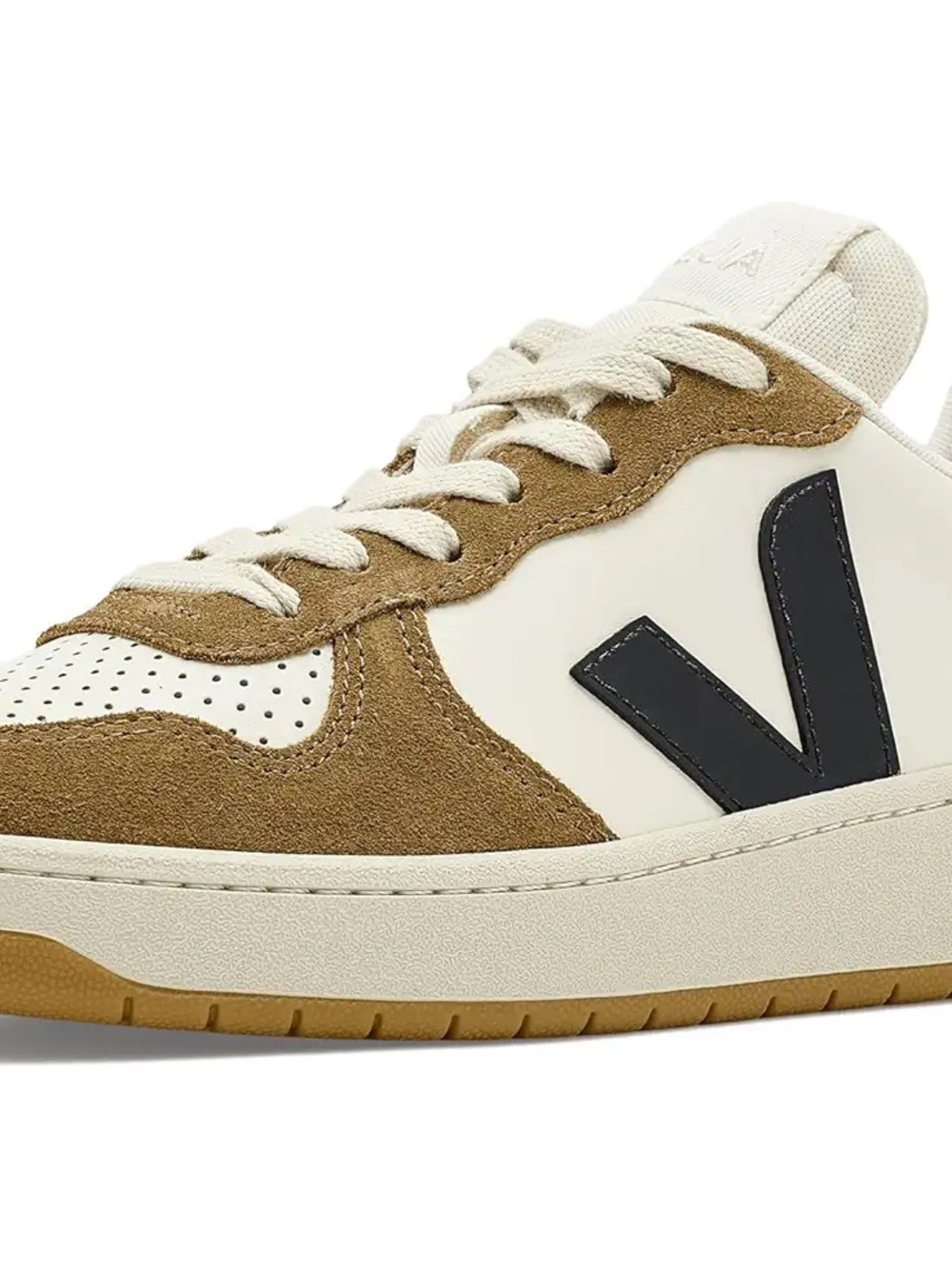 Veja Women’s Low-Top V-10 Chromefree Leather Sneaker in Cream, Tan & Black